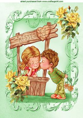 Little Boy Kissing a Little Girl A4