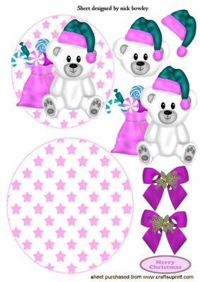 Little Teddy in Pink Santa Hat Rocker Card