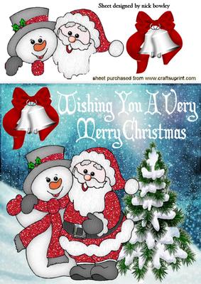 Glitter Santa with Snowman 8x8