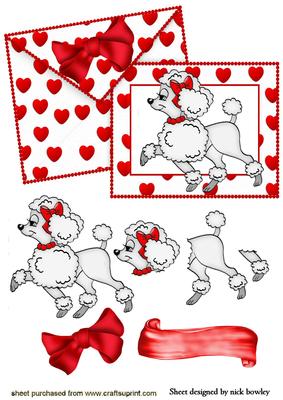 Hearts and Bows Poodle Love on Card & Envelope