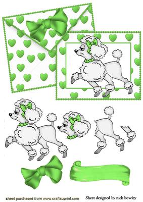 Green Hearts & Bows Poodle Love on Card & Envelope