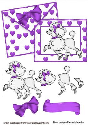 Purple Hearts and Bows Poodle Love on Card & Envelope