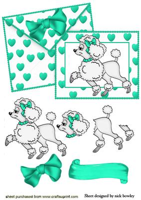 Turq Hearts, Poodle Love on Card & Envelope