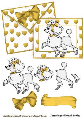 Gold Hearts, Poodle Love on Card & Envelope