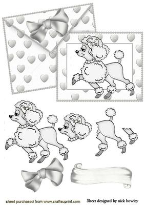 Silver Hearts, Poodle Love on Card & Envelope
