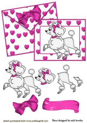 Pink Hearts, Poodle Love on Card & Envelope