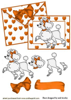 Orange Hearts, Poodle Love on Card & Envelope
