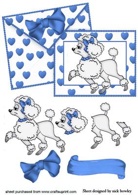 Blue Hearts, Poodle Love on Card & Envelope