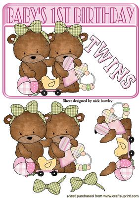 Twin Girl Teddies 1st Birthday