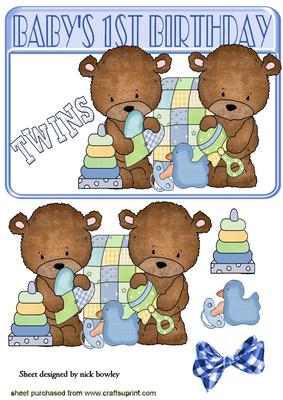 Twin Boy Teddies 1st Birthday
