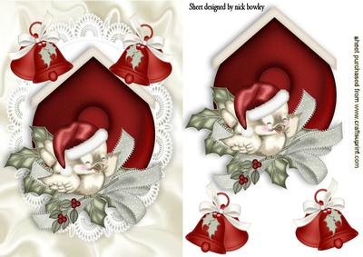 Christmas Robin on Holly with Bells