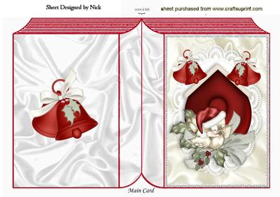 Christmas Robin on Holly with Bells Folded Book