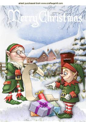 Santas Elves with Christmas List A4