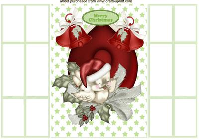 Robin in Santa Hat with Green Stars French Gatefold