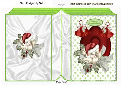 Robin in Santa Hat , Green Stars Folded Book