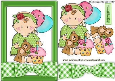 Baby Girl in Frame with Gingham Bow
