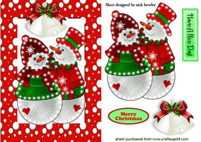Illuminated Snowman Couple with White Bell