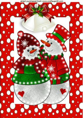 Illuminated Snowman Couple with White Bells A4