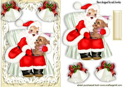 Santa Sitting in a Chair, with Ornate Bells