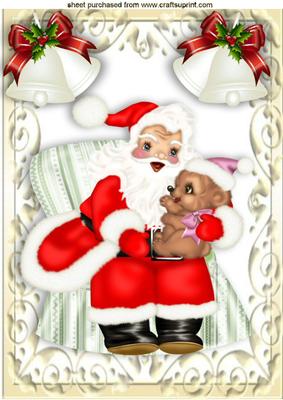 Santas Sitting in a Chair, with Ornate Bells A4
