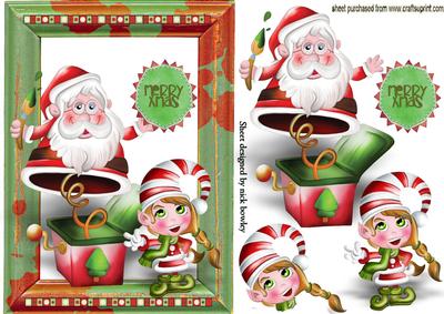 Santa in a Box, with Little Elf in Workshop
