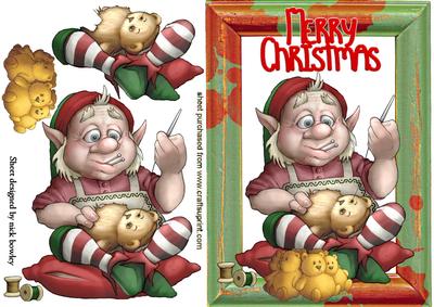 In the Workshop, Elf Sewing Teddies for Xmas