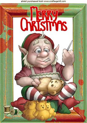 In the Workshop, Elf Sewing Teddies for Xmas A4