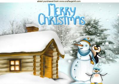 Cute Penguins with Snowman in Snow Scene A4