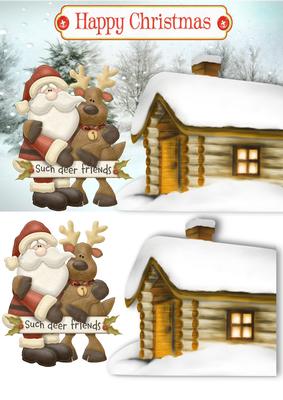 Such Deer Friends! Lovely Santa in Snow Scene