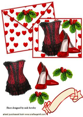 Red Lace Basque on Card with Envelope & Holly