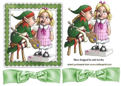 Santas Elf Painting a Doll for Christmas