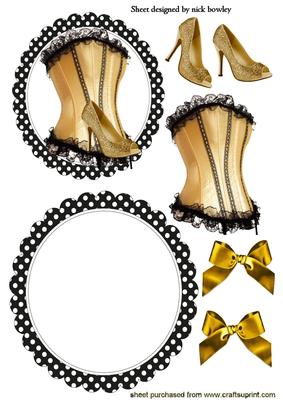 Gold,black Lace Basque, with Shoe Rocker Card
