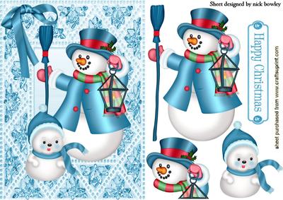 Snowman with Lantern, in Jewelled Frame