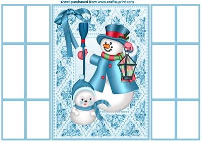 Snowman with Lantern, in Jewelled Frame, French Gatefold