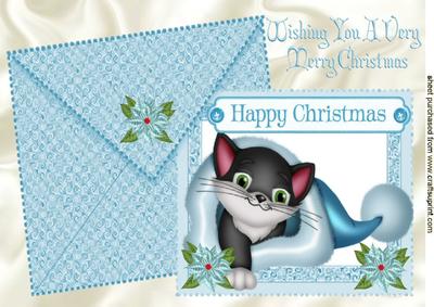 Kitty in Santa Hat on Card and Envelope A4