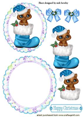 Christmas Kitty in Santa Boot Rocker Card