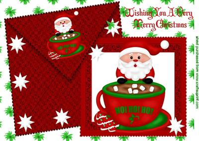 Santa with Choc in Teacup, on Card & Envelope A4