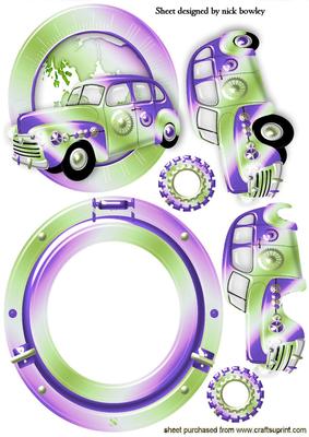 Steampunk Car in Purple on World, Rocker Card