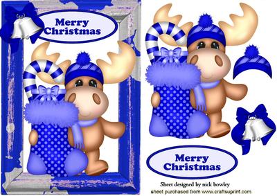 Moose with Santa Stocking and Candycane