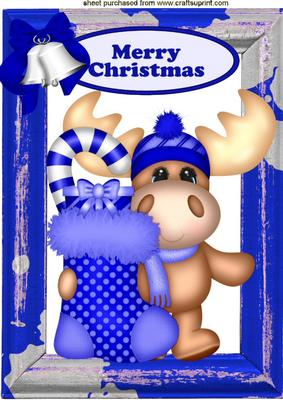 Moose with Santa Stocking and Candycane A4