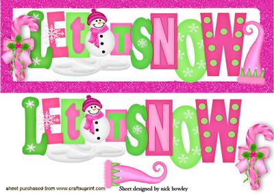 Let It Snow, with Snowman and Candycane Words Dl
