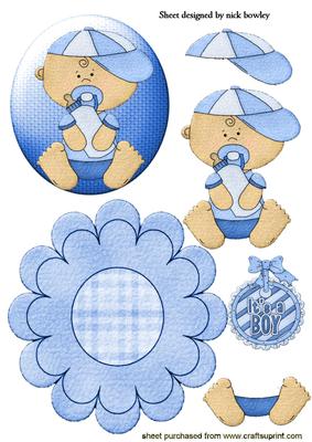Baby Blue, with His Bottle in Felt on Button Rocker Card
