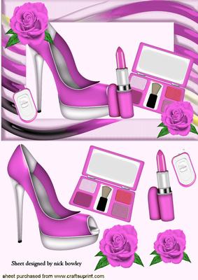 Pink Shoe with Roses and Makeup