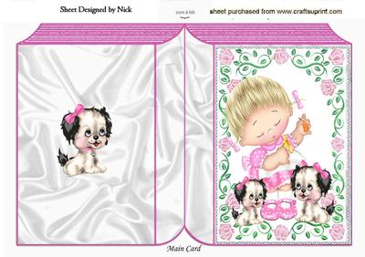 Sweet Girl with Puppies in Rose Frame Folded Book