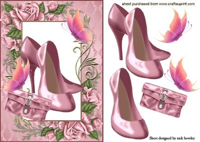 Pretty Pink Shoes in Rose Frame with Butterflies
