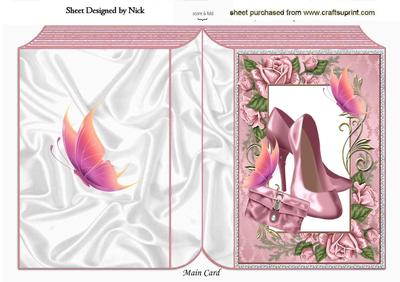 Pretty Pink Shoes in Rose Frame with Butterflies Folded Book