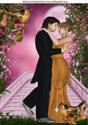 Lovers with Little Birds and Pink Staircase A4