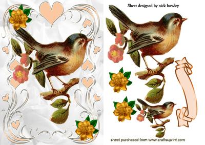 Little Bird on a Branch with Flowers