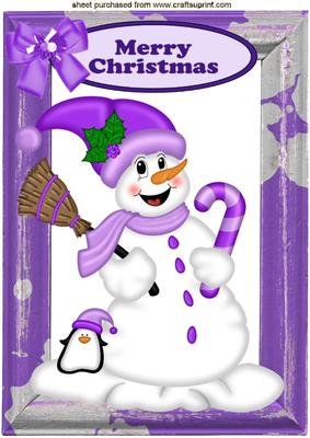 Snowman in Purple with Cute Little Penguin A4