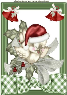Robin in Santa Hat with Christmas Bells A4